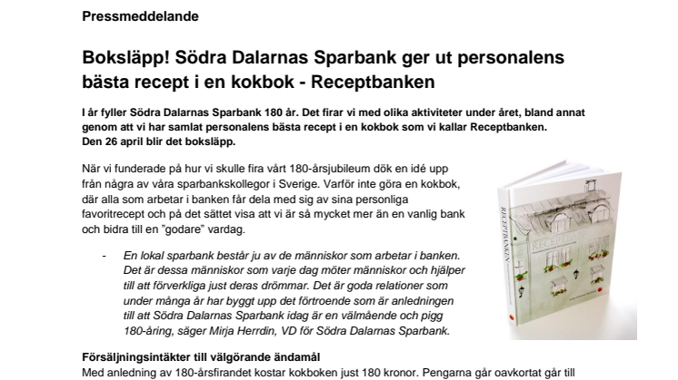 Boksläpp! Södra Dalarnas Sparbank ger ut personalens bästa recept i en kokbok - Receptbanken
