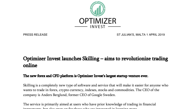 Optimizer Invest launches Skilling – aims to revolutionize trading online