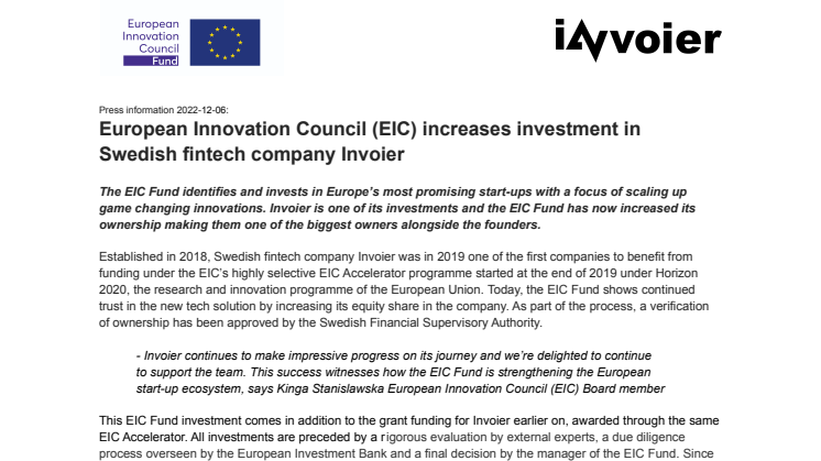 EIC increases investment in Swedish fintech company Invoier_221206.pdf