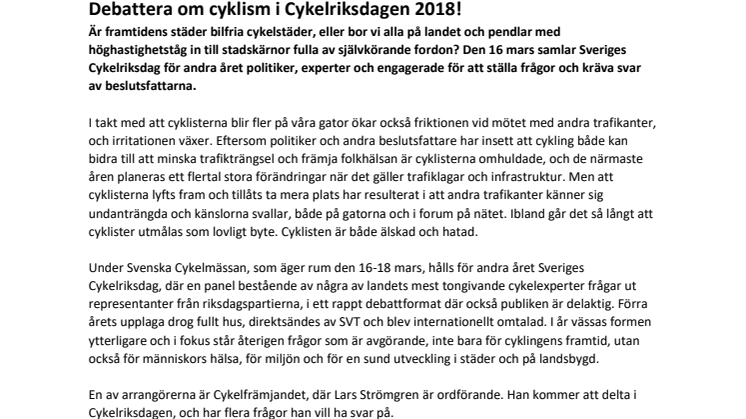 Debattera om cyklism i Cykelriksdagen 2018