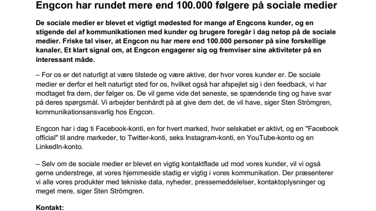 Engcon har rundet mere end 100.000 følgere på sociale medier