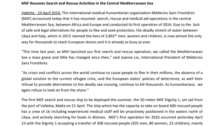 Läkare Utan Gränser återupptar sök- och räddningsinsatser i Medelhavet