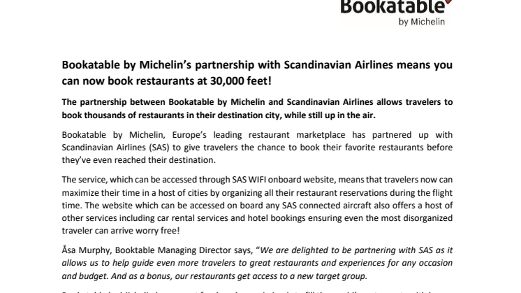 Bookatable by Michelin’s partnership with Scandinavian Airlines means you can now book restaurants at 30,000 feet!