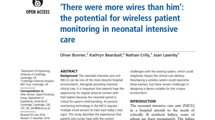 ‘There were more wires than him’: the potential for wireless patient monitoring in neonatal intensive care