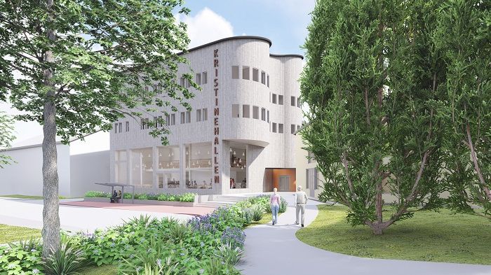 Så här ska Kristinehallen se ut när ombyggnationen är klar under 2022. Illustration: FALUGRUPPEN