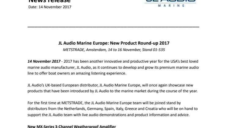 JL Audio Marine Europe - METSTRADE: New Product Round-up 2017 