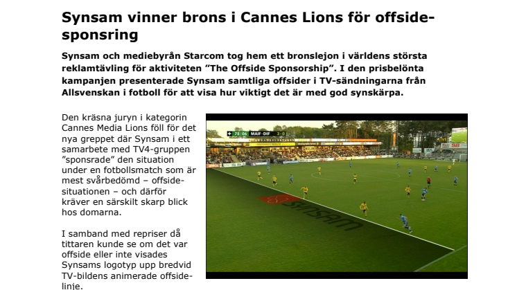 Synsam vinner brons i Cannes Lions för offside-sponsring 
