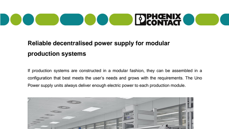 Reliable decentralised power supply for modular production systems