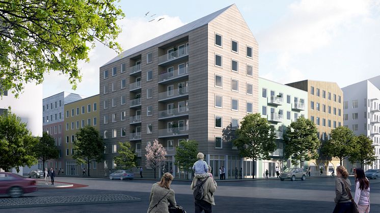Skissbild över Lindbäcks kommande projekt i Västra Ursvik, Nyréns Arkitektkontor/Lindbäcks Boende AB
