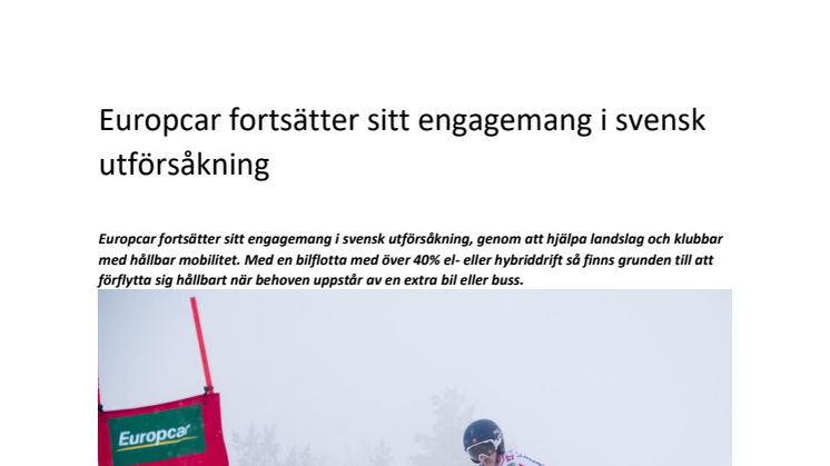 Europcar fortsätter sitt engagemang i svensk utförsåkning