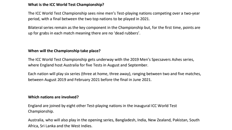 ICC World Test Championship FAQs