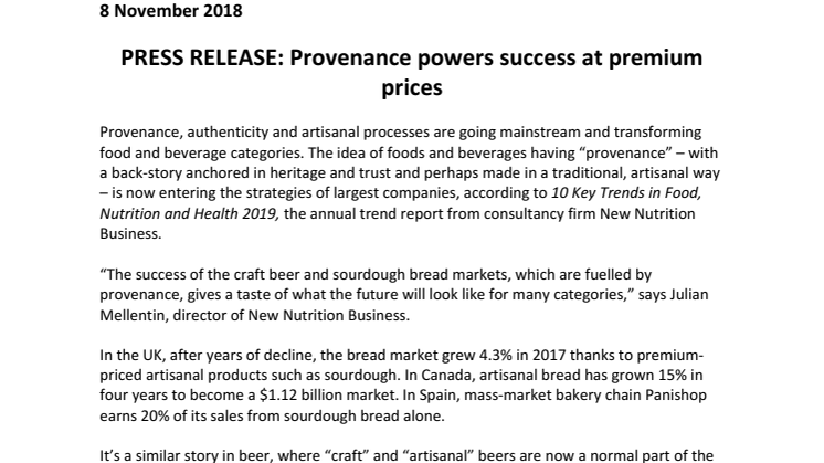 PRESS RELEASE: Provenance powers success at premium prices