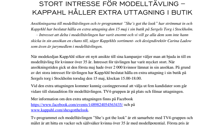Stort intresse för modelltävling – KappAhl håller extra uttagning i butik