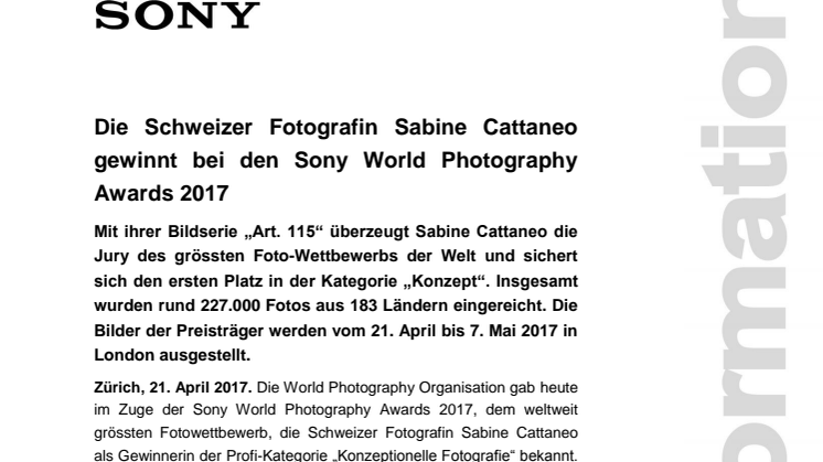 Die Schweizer Fotografin Sabine Cattaneo gewinnt bei den Sony World Photography Awards 2017