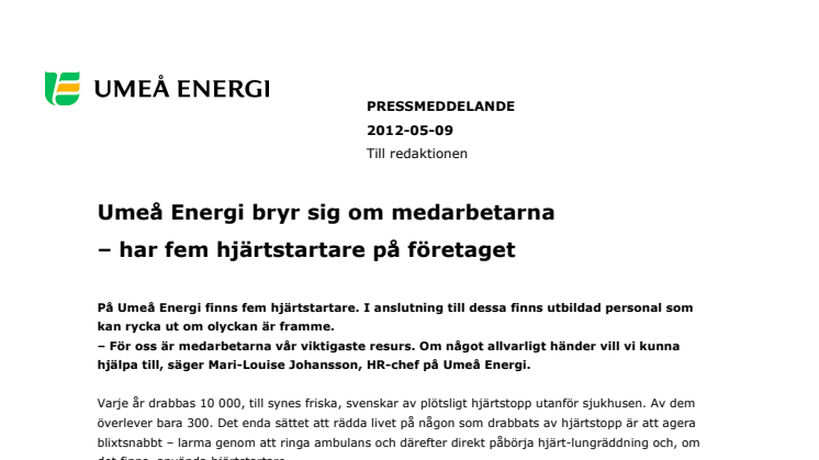 Umeå Energi bryr sig om medarbetarna  – har fem hjärtstartare på företaget