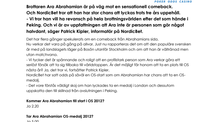 Så stora är Abrahamians OS-chanser