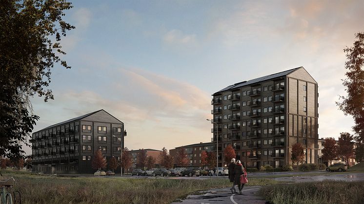 Stena Fastigheter bygger moderna, svanenmärkta lägenheter i trähus i det nya kvarteret Trägården i Askim, Göteborg. 