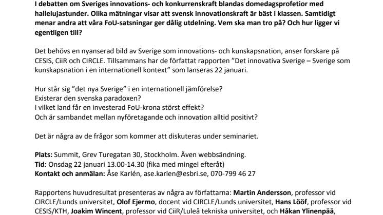 Ny rapport lanseras: "Det innovativa Sverige"