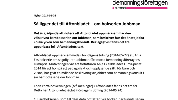 Så ligger det till Aftonbladet – om bokserien Jobbman