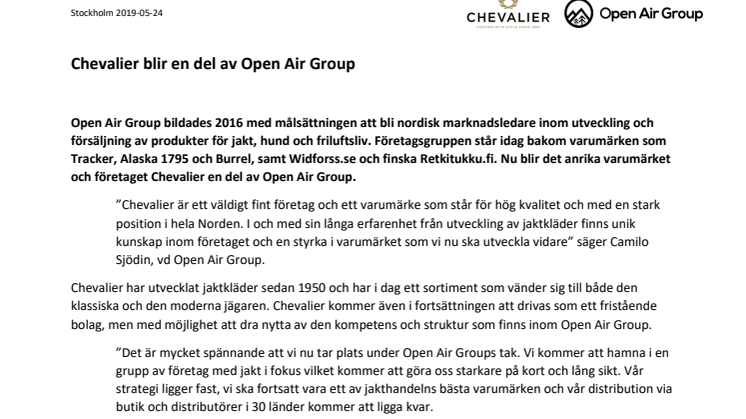  Chevalier blir en del av Open Air Group
