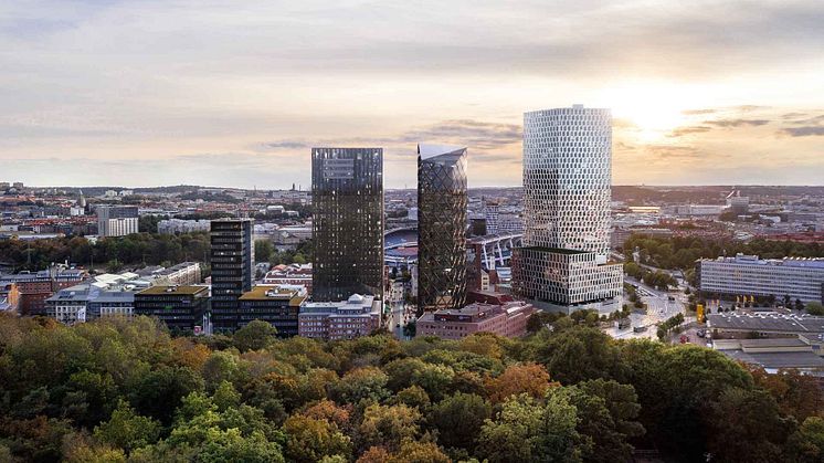 Visionsbild över Citygate i Gårda med möjlighet till ca 2 500 nya arbetsplatser. Bild: Tomorrow.