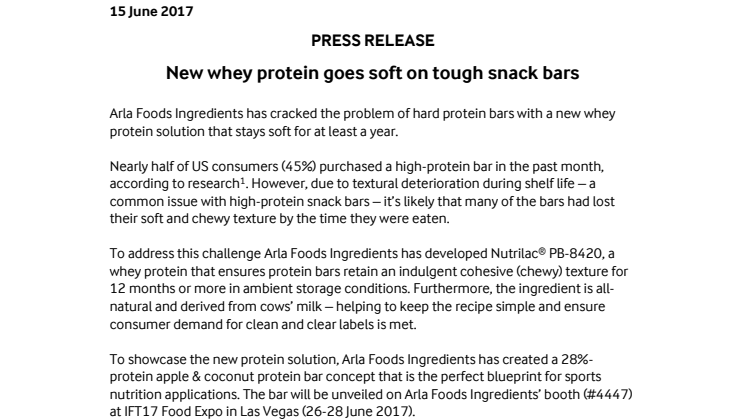 New whey protein goes soft on tough snack bars