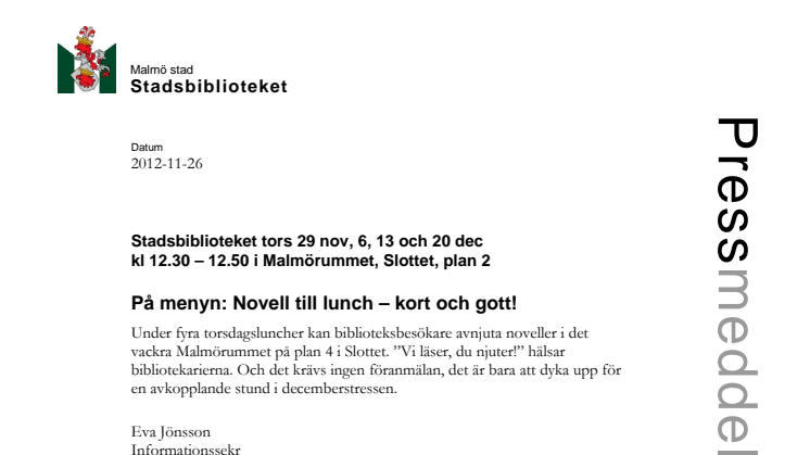 På menyn: Novell till lunch – kort och gott!