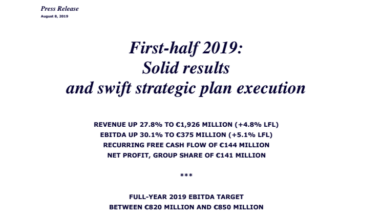 ​Accor first-half 2019:  Solid results and swift strategic plan execution