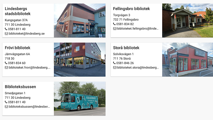 Lindesbergs kommun har ett huvudbibliotek, tre filialbibliotek och en biblioteksbuss.