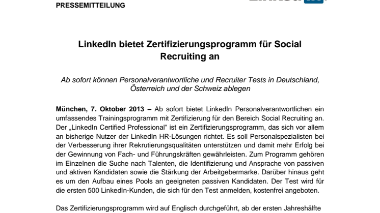 LinkedIn bietet Zertifizierungsprogramm für Social Recruiting an