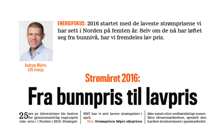 Presseklipp Kapital 2017 #01: Strømåret 2016: Fra bunnpris til lavpris