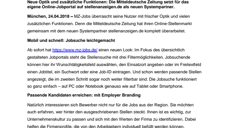 stellenanzeigen.de unterstützt Mitteldeutsche Zeitung beim eigenen Online-Stellenmarkt