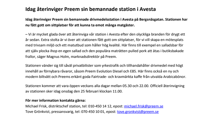 Idag återinviger Preem sin bemannade station i Avesta 
