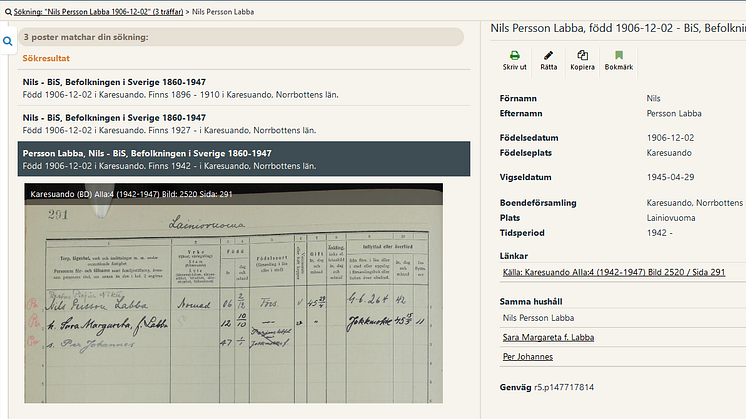 Befolkningen i Sverige 1860-1947 nu sökbar!