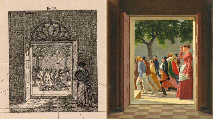 C.W. Eckersberg: ”Udsigt gennem en Dør til løbende Figurer" (1845)
