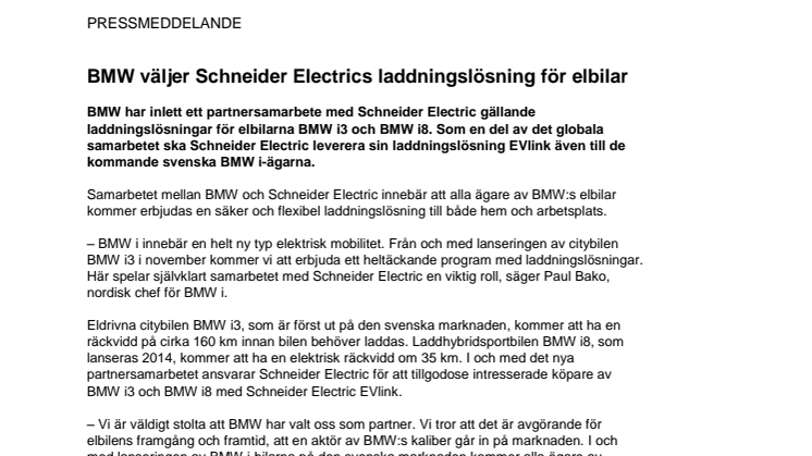 BMW väljer Schneider Electrics laddningslösning för elbilar