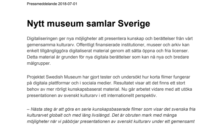Nytt museum samlar Sverige