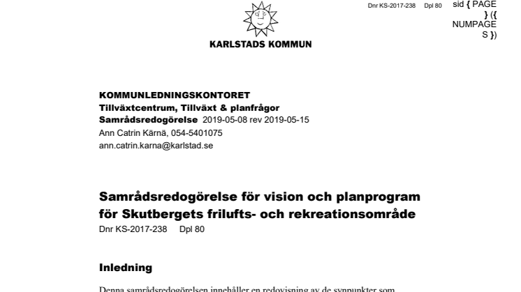 Samrådsredogörelse för vision och planprogram för Skutberget - 190515