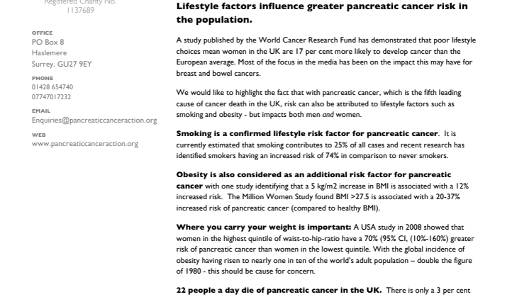 Lifestyle factors influence greater pancreatic cancer risk in the population.