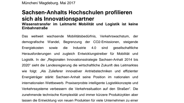 Sachsen-Anhalts Hochschulen profilieren sich als Innovationspartner