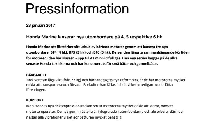 Honda Marine lanserar nya, bärbara utombordare på 4, 5 respektive 6 hk