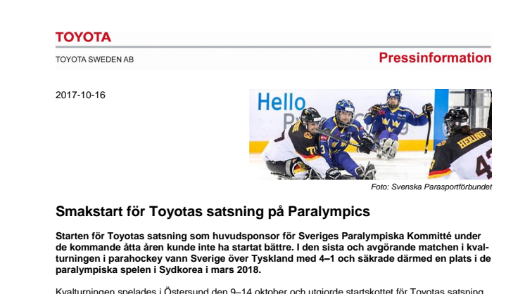 Smakstart för Toyotas satsning på Paralympics
