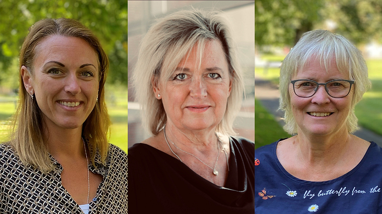 Caroline Bäckström, lektor i omvårdnad, Anette Ekström-Bergström, professor i omvårdnad och Stina Thorstensson, biträdande professor i omvårdnad. Foto: Högskolan i Skövde, Högskolan Väst. 