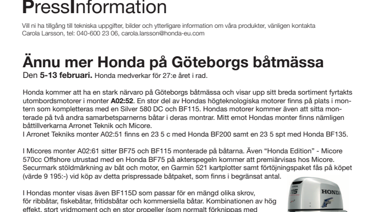 Honda på Göteborgs båtmässa den 5-13/2 2011