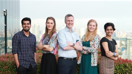 Green Cred team fra venstre Sajawal Waseem, Hanne Borris Mathiesen, Bjørn Taale Sandberg(mentor og Head of Telenor Research), Anja Drobnjak og Paridhi Rustogi.