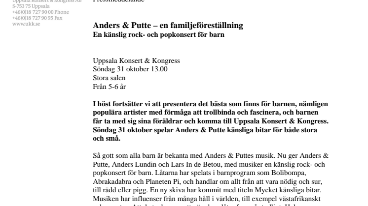 Anders & Putte – familjeföreställning söndag 31 oktober