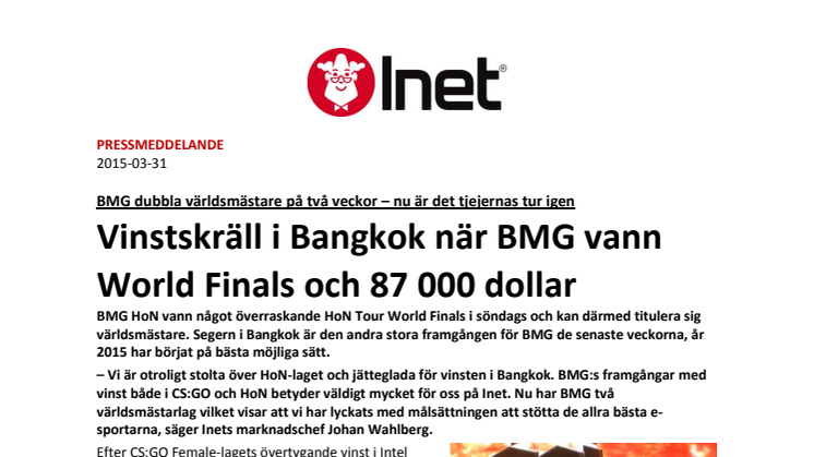 Vinstskräll i Bangkok när BMG vann World Finals och 87 000 dollar