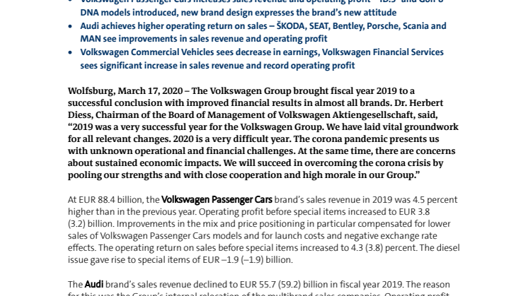 PM Volkswagen Group and its brands bring 2019 to successful conclusion