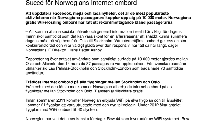 Succé för Norwegians Internet ombord