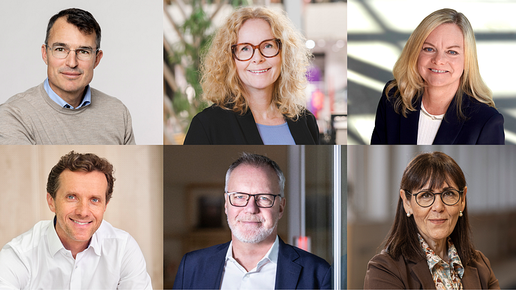 På bilden: Alexander Wennergren Helm, vd Ernströmgruppen, Elisabeth Peregi, vd Kappahl, Helene Mellquist, vd Volvo Penta, Jakub Jankowski, vd IKEA Industry, Martin Malmvik, vd Axel Johnson International och Paula da Silva, vd P27 Nordic Payments.